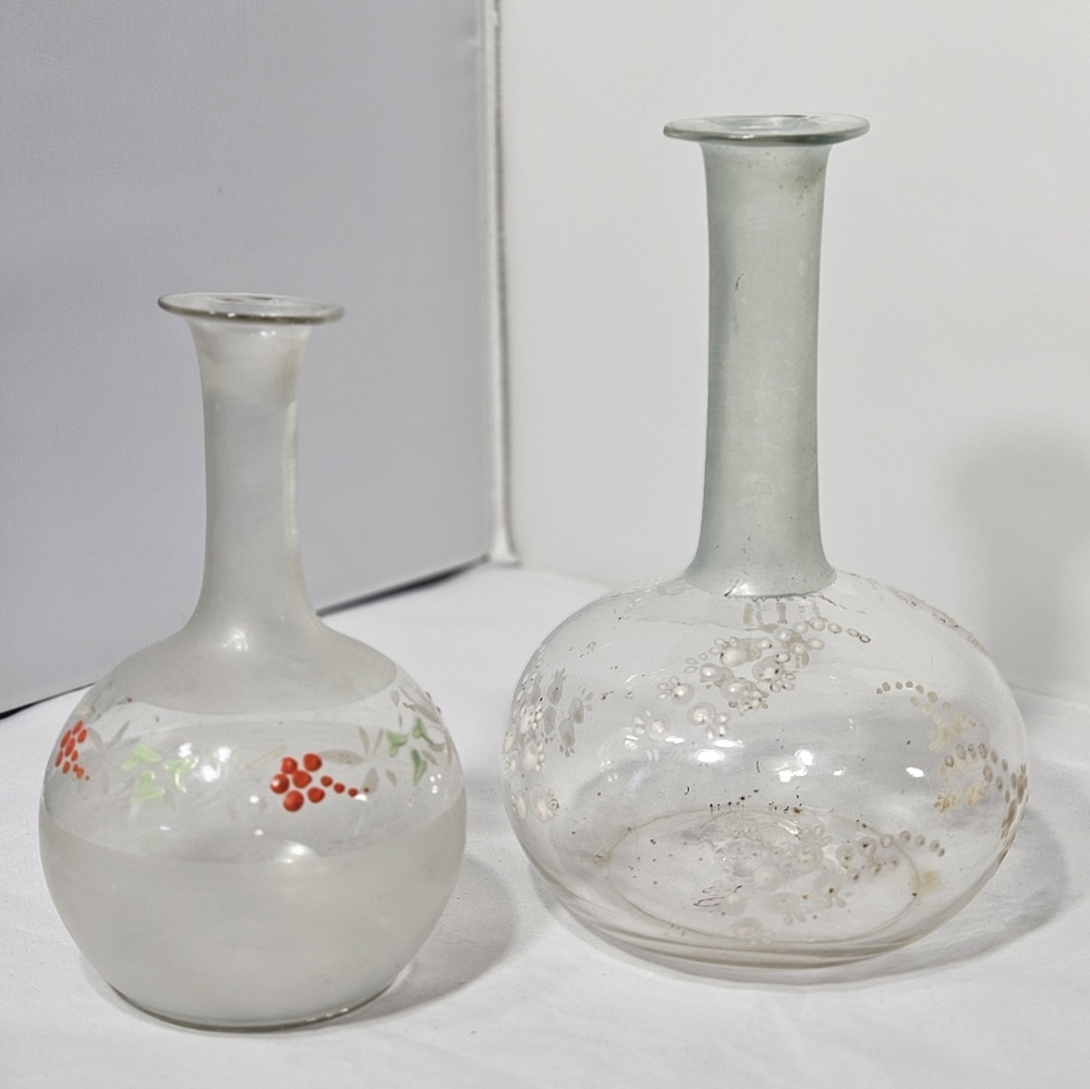 2 Vintage Hand Blown Glass Bottles Decanter Carafe